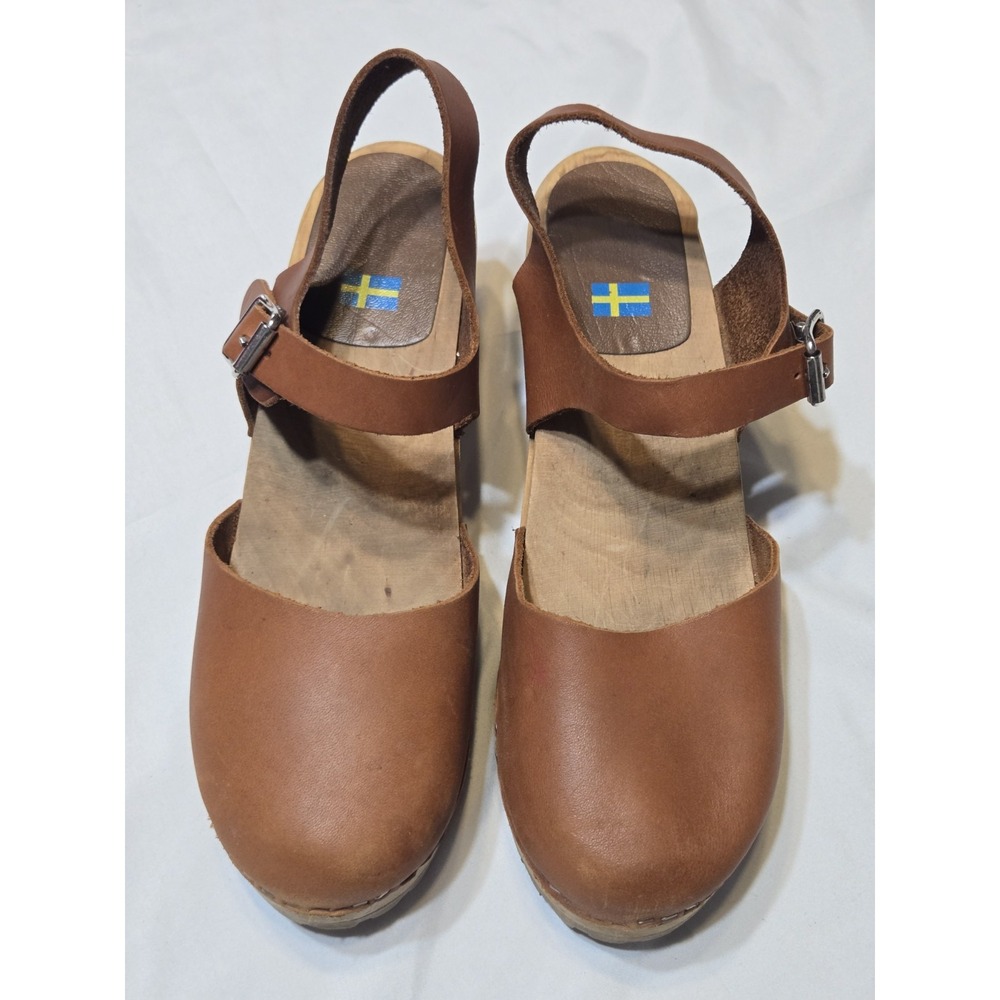 MIA Abba Mary Jane Swedish Wooden Clogs Leather Brown Size EUR 41/ US 10 Boho - Picture 2 of 7